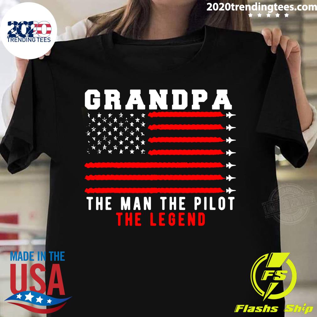American Flag Grandpa The Man Pilot Legend - Adult & Kids T-Shirts, Sweatshirts & Hoodies apparel design preview 1