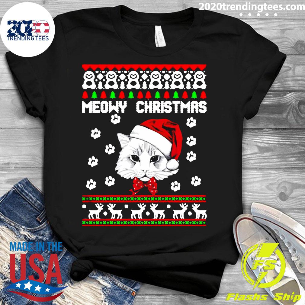 Awesome Cat Meowy Christmas - Adult & Kids T-Shirts, Sweatshirts & Hoodies apparel design preview 3
