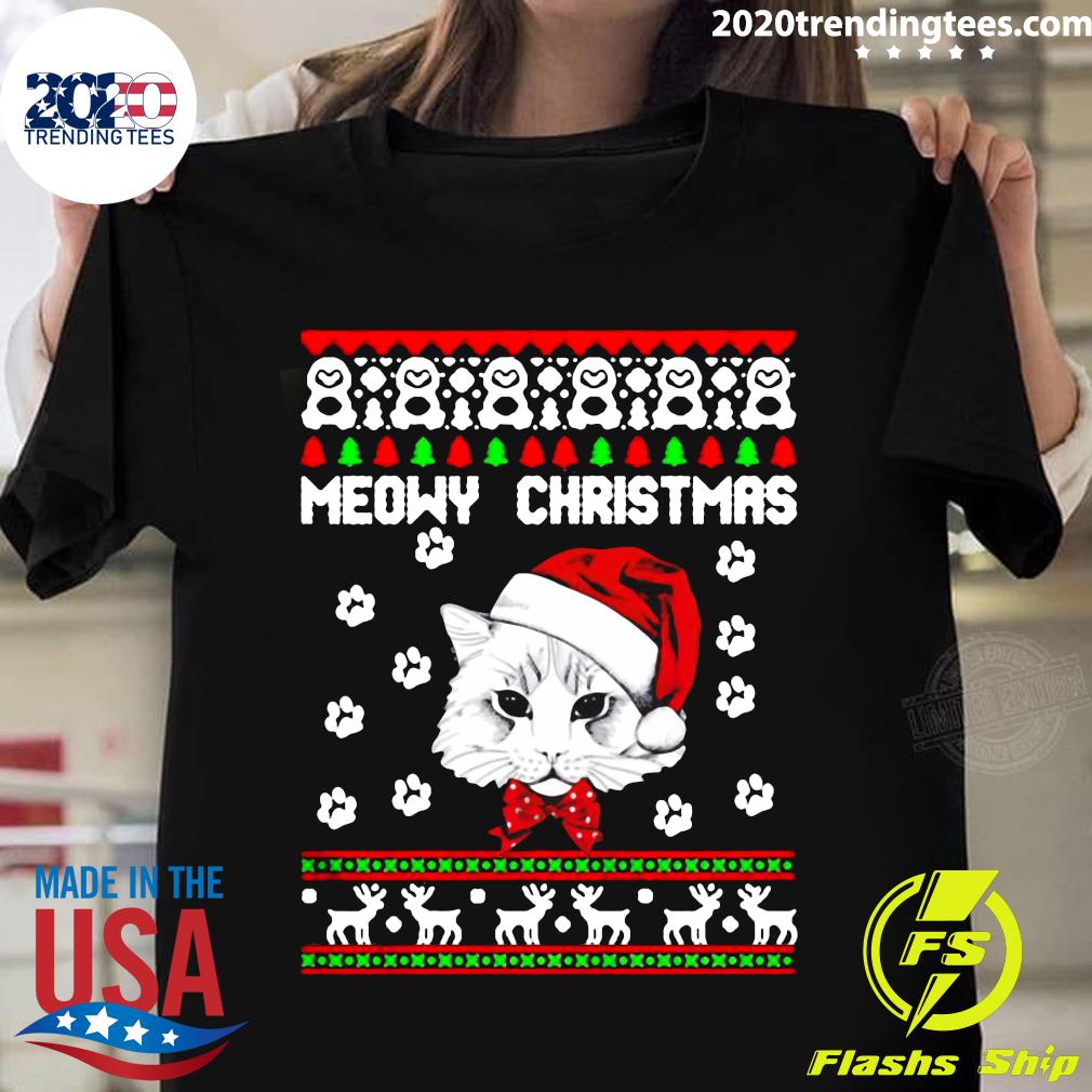 Awesome Cat Meowy Christmas - Adult & Kids T-Shirts, Sweatshirts & Hoodies apparel design preview 1