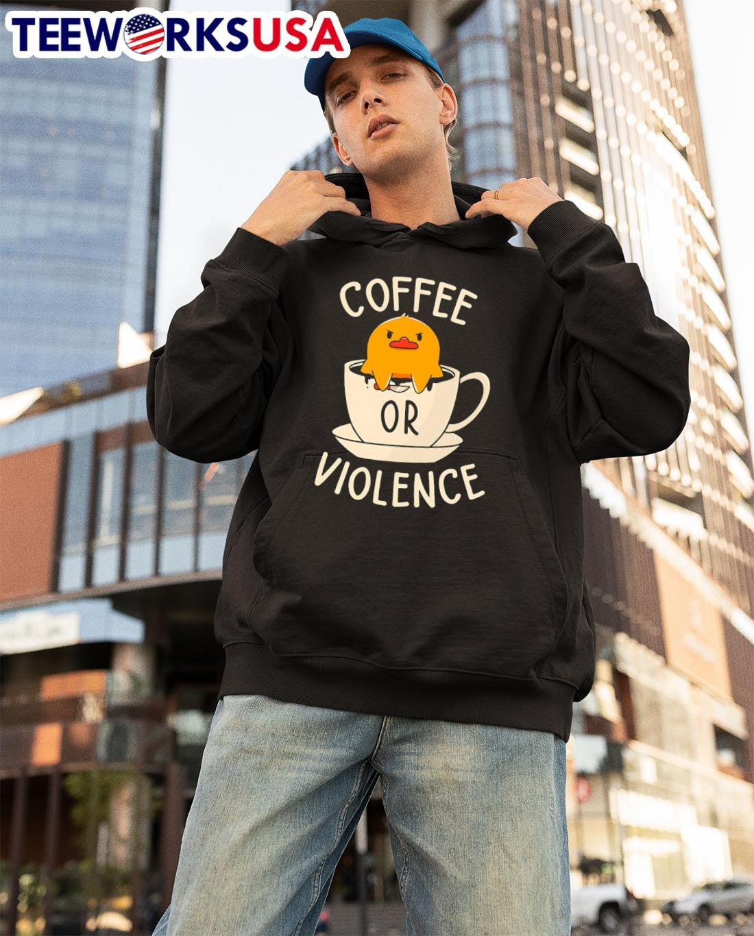 Coffee or Violence Duck cartoon - Adult & Kids T-Shirts, Sweatshirts & Hoodies apparel design preview 3