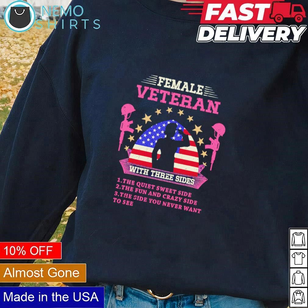 Female veteran with three sides - Adult & Kids T-Shirts, Sweatshirts & Hoodies apparel design preview 1