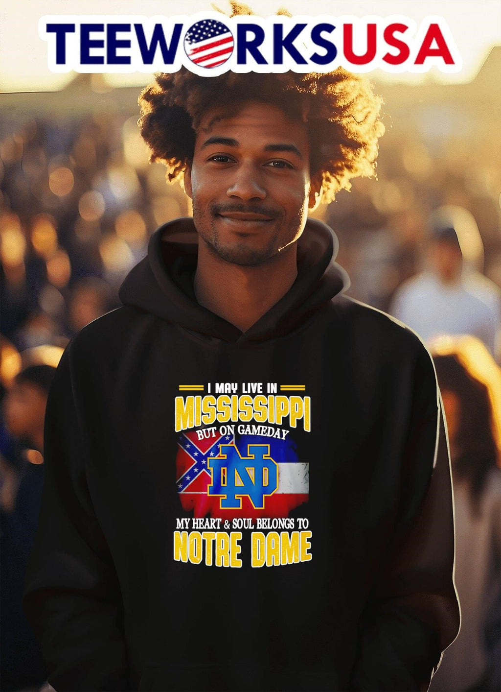I may live in Mississippi but on gameday my heart and - Adult & Kids T-Shirts, Sweatshirts & Hoodies apparel design preview 2