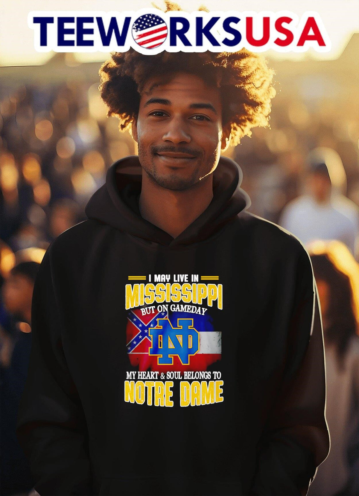 I may live in Mississippi but on gameday my heart and - Adult & Kids T-Shirts, Sweatshirts & Hoodies apparel design preview 2