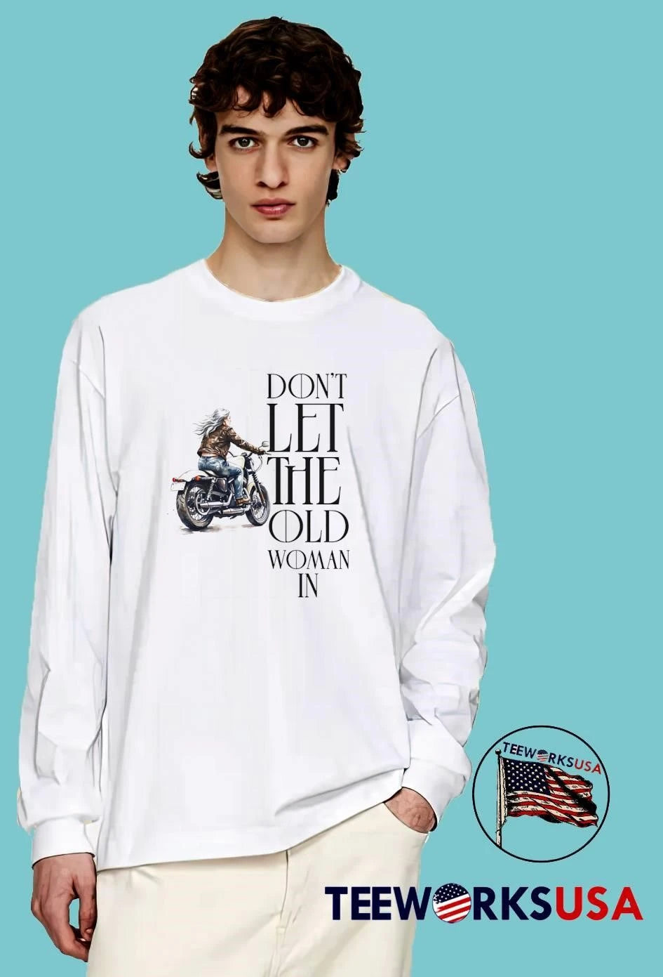 Woman Riding Motorcycle Don't Let the Old In - Adult & Kids T-Shirts, Sweatshirts & Hoodies apparel design preview 3