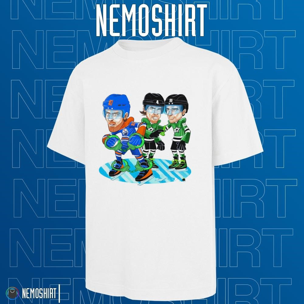 Dallas Stars player handcuffing Edmonton Oilers 2025 - Adult & Kids T-Shirts, Sweatshirts & Hoodies apparel design preview 1