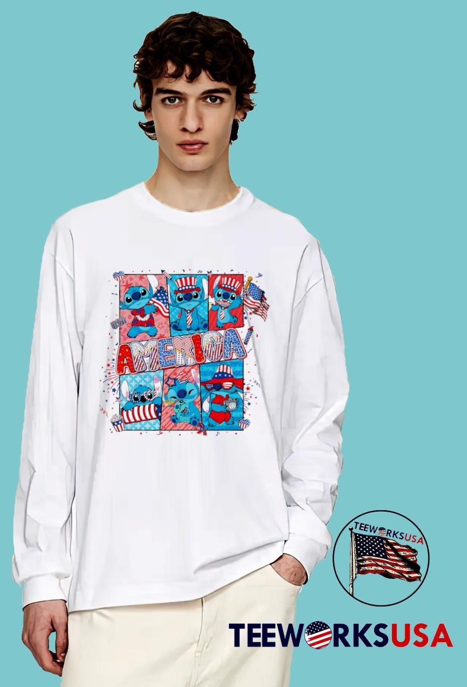 Stitch Retro America Fourth Of July Cartoon Coquette - Adult & Kids T-Shirts, Sweatshirts & Hoodies apparel design preview 4
