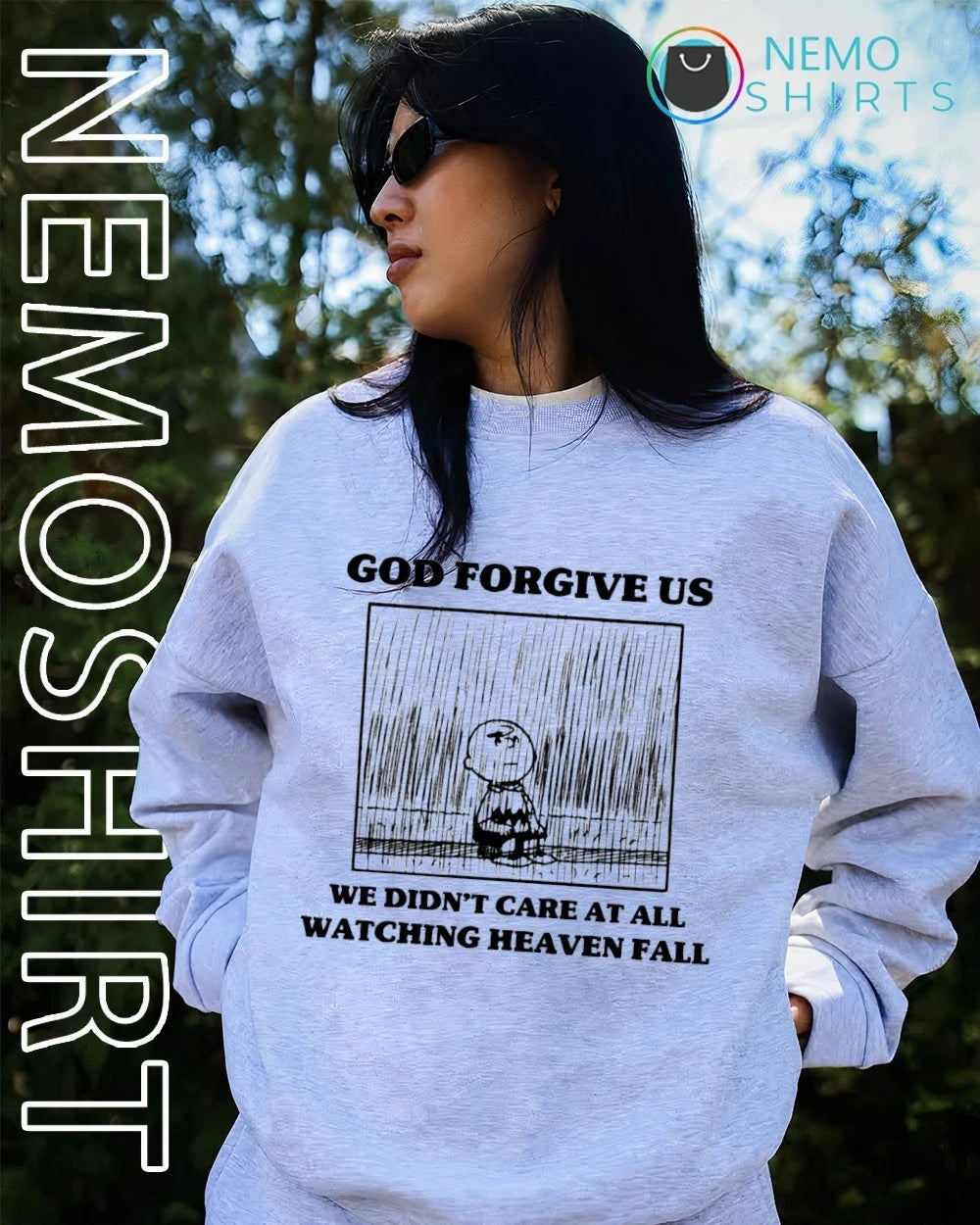 Charlie Brown God forgive us we didn't care at all - Adult & Kids T-Shirts, Sweatshirts & Hoodies apparel design preview 3