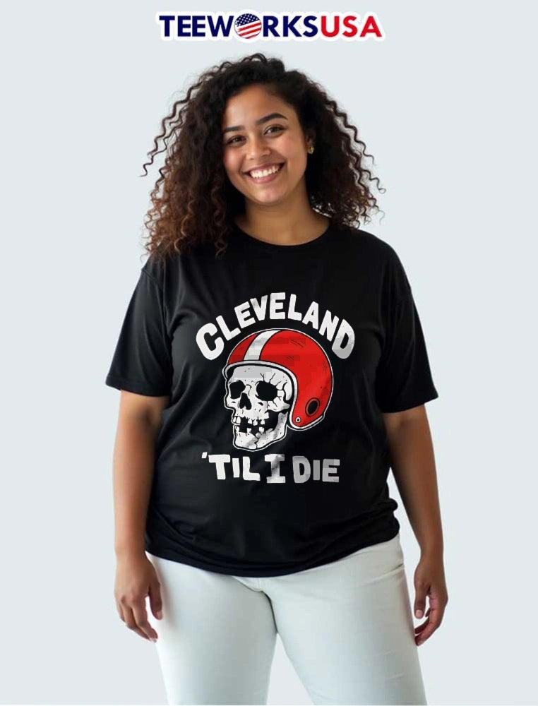 Cleveland Til I Die Skull Wearing Retro Red Striped - Adult & Kids T-Shirts, Sweatshirts & Hoodies apparel design preview 3