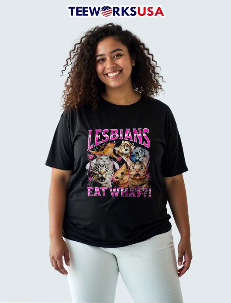 Lesbians EAT What multiple cats surprised expressions - Adult & Kids T-Shirts, Sweatshirts & Hoodies apparel design preview 3