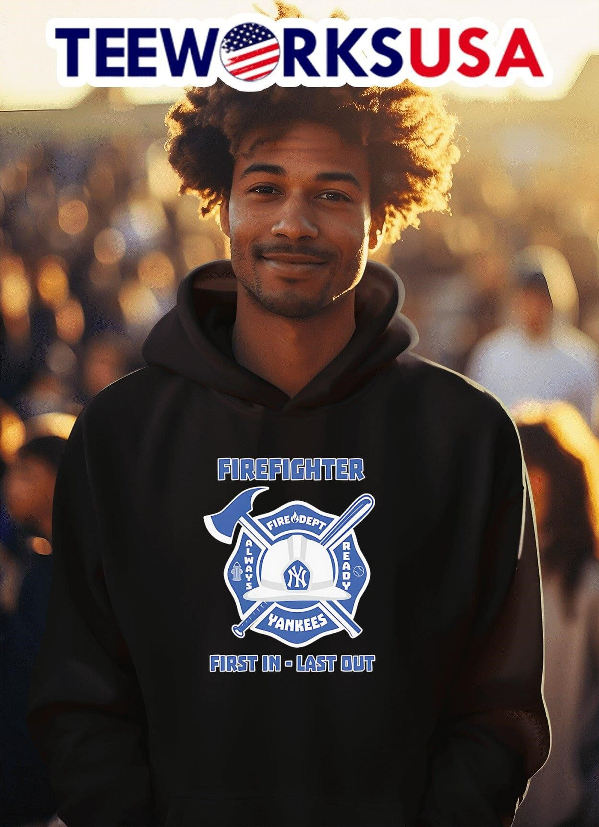 Firefighter first in last out New York Yankees - Adult & Kids T-Shirts, Sweatshirts & Hoodies apparel design preview 2