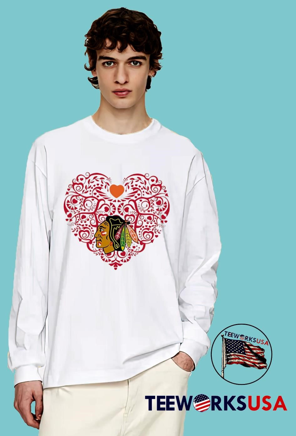 Chicago Blackhawks Floral Pattern Heart logo - Adult & Kids T-Shirts, Sweatshirts & Hoodies apparel design preview 4