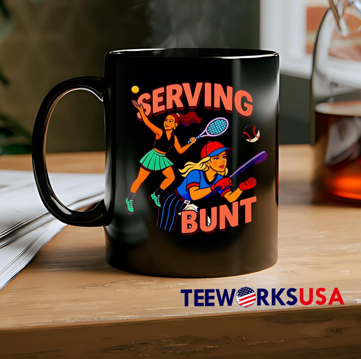 Serving Bunt tennis and baseball cartoon - Adult & Kids T-Shirts, Sweatshirts & Hoodies apparel design preview 2