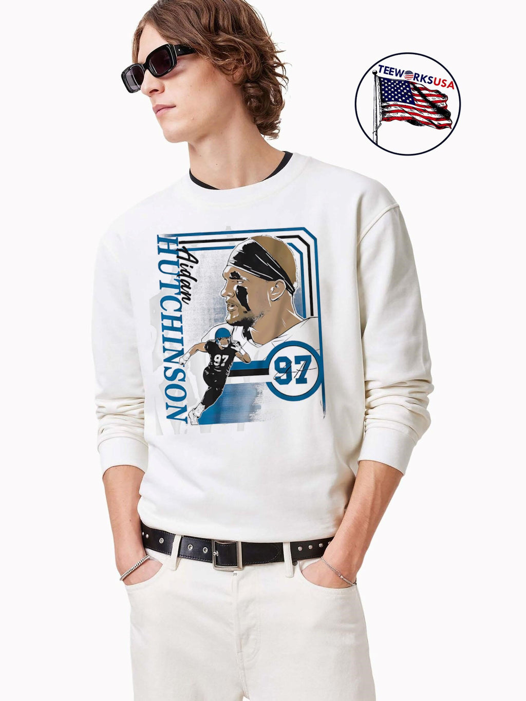 Detroit Lions Aidan Hutchinson Collage Frame 97 - Adult & Kids T-Shirts, Sweatshirts & Hoodies apparel design preview 3