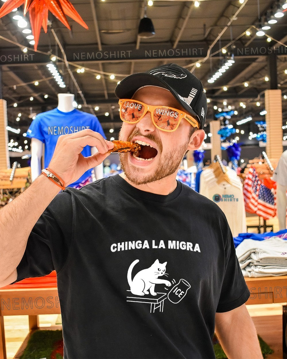 Chinga La Migra cat knocking ICE - Adult & Kids T-Shirts, Sweatshirts & Hoodies apparel design preview 1