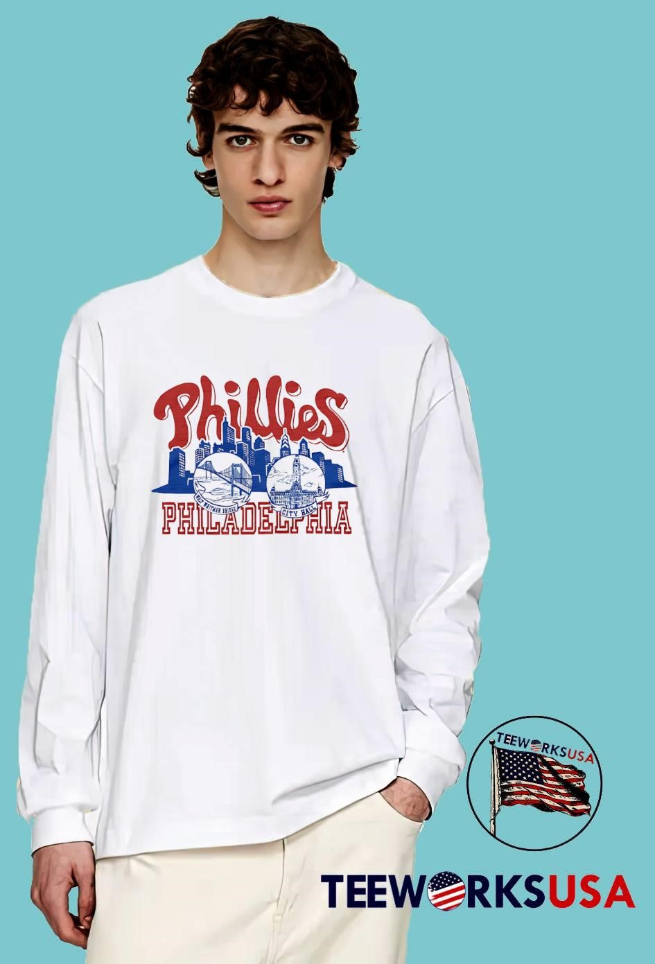 Phillies Philadelphia Walt Whitman Bridge City Hall - Adult & Kids T-Shirts, Sweatshirts & Hoodies apparel design preview 3