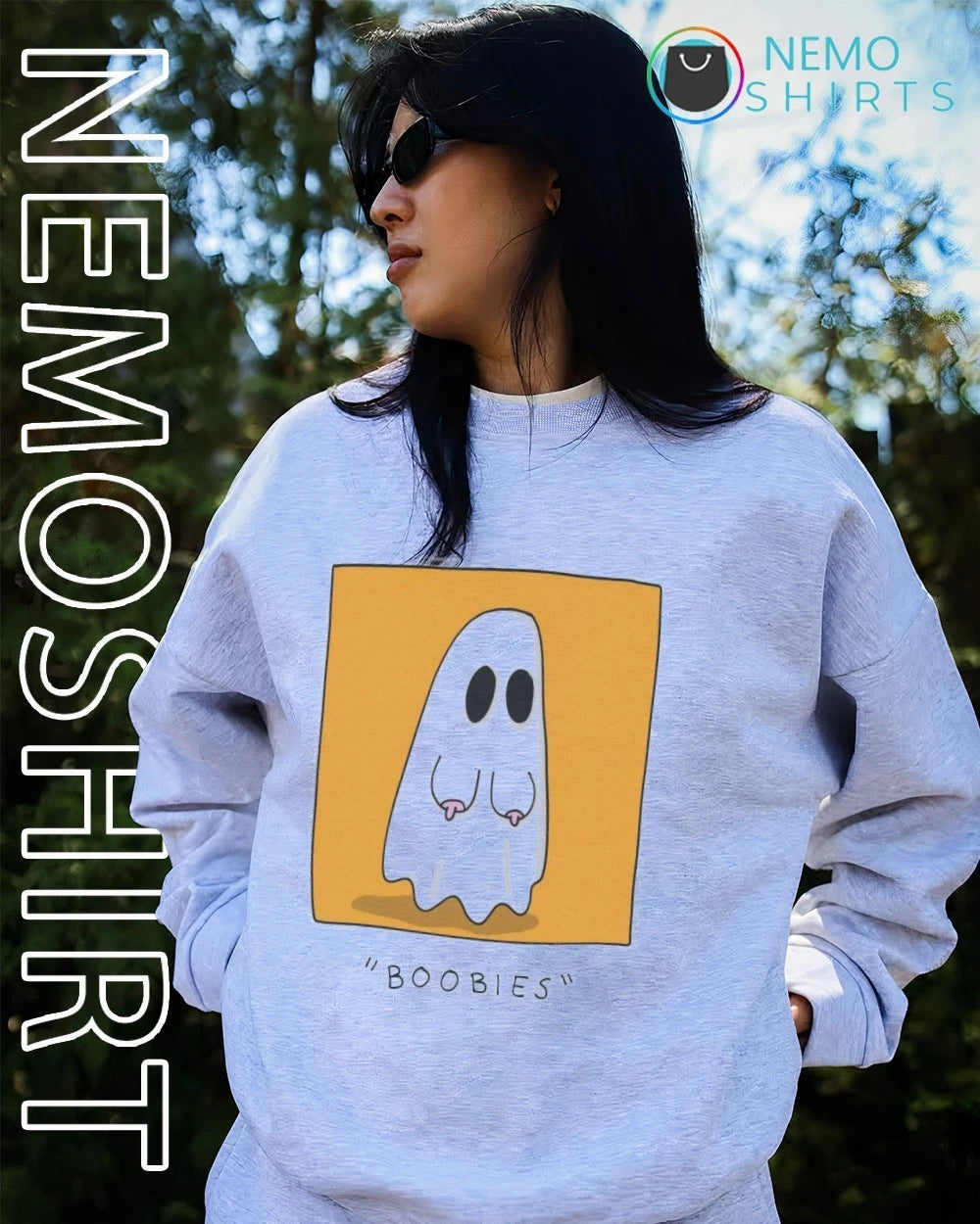 Boobies Ghost Pun funny halloween - Adult & Kids T-Shirts, Sweatshirts & Hoodies apparel design preview 4