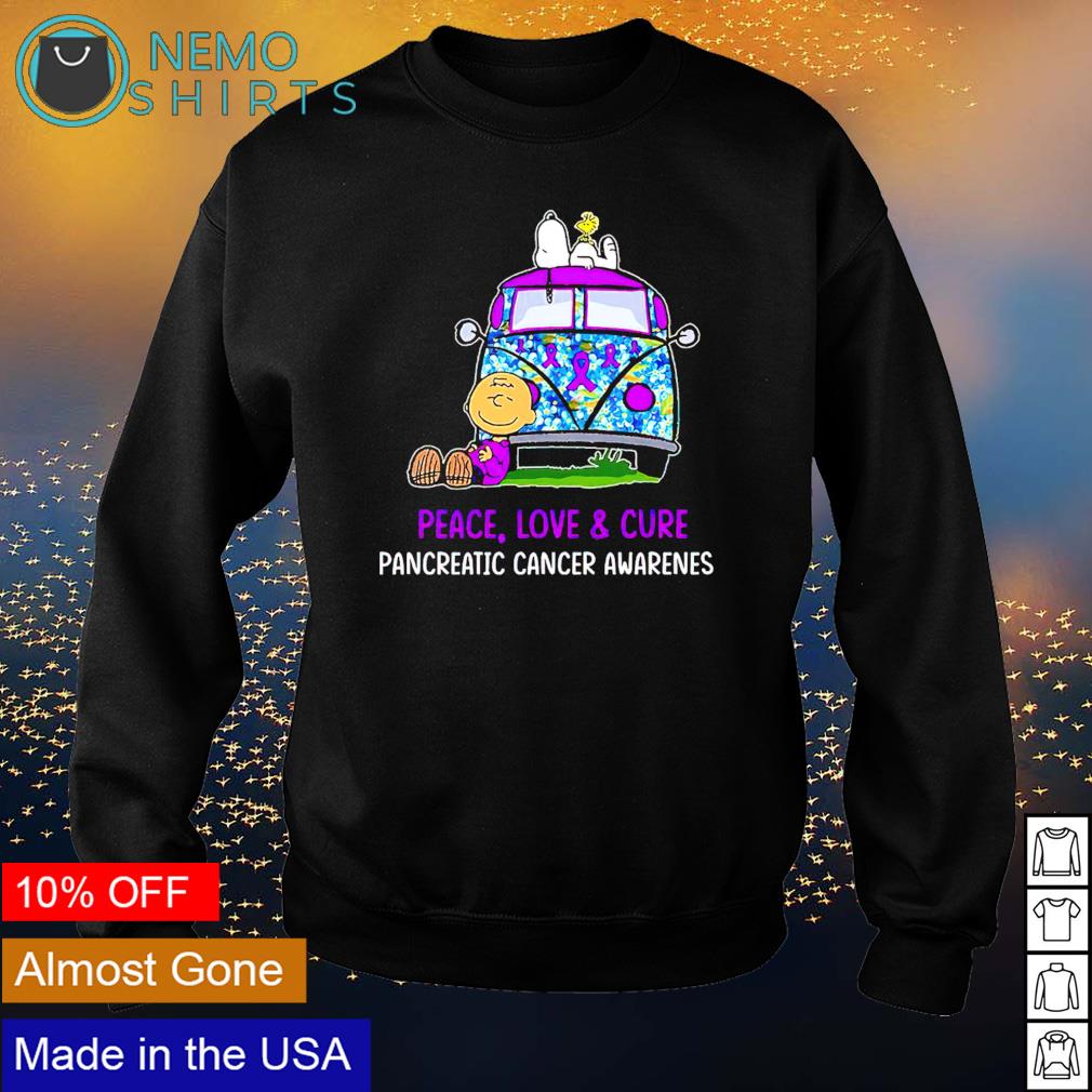 Peanuts characters peace love and cure pancreatic - Adult & Kids T-Shirts, Sweatshirts & Hoodies apparel design preview 4