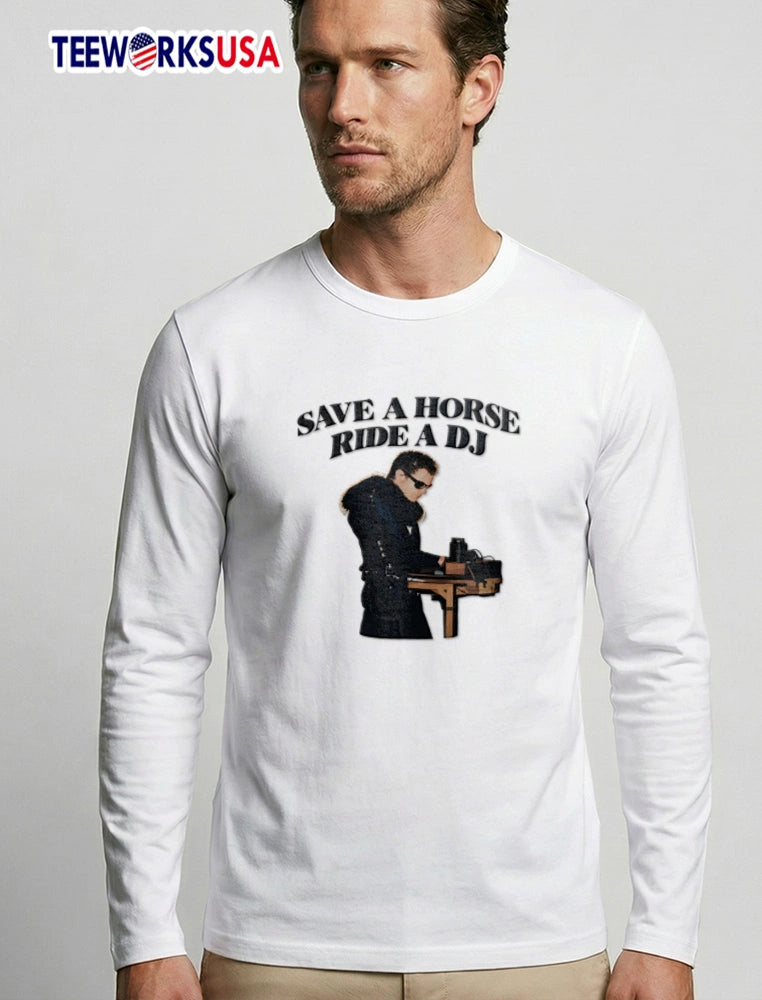 Save A Horse Ride DJ man wearing sunglasses djing - Adult & Kids T-Shirts, Sweatshirts & Hoodies apparel design preview 3