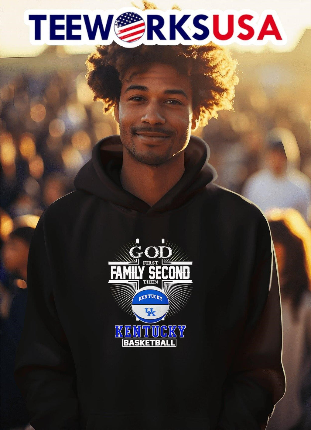 Cross God first family second then Kentucky - Adult & Kids T-Shirts, Sweatshirts & Hoodies apparel design preview 2