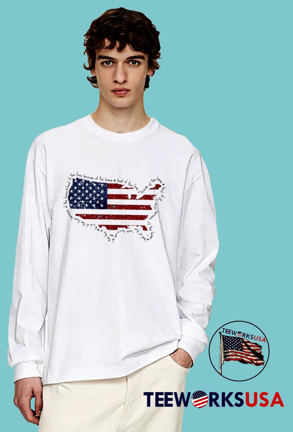 Faux Sequin America Map Land Of The Free - Adult & Kids T-Shirts, Sweatshirts & Hoodies apparel design preview 4
