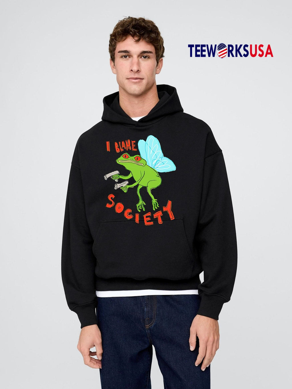 I Blame Society Frog - Adult & Kids T-Shirts, Sweatshirts & Hoodies apparel design preview 2