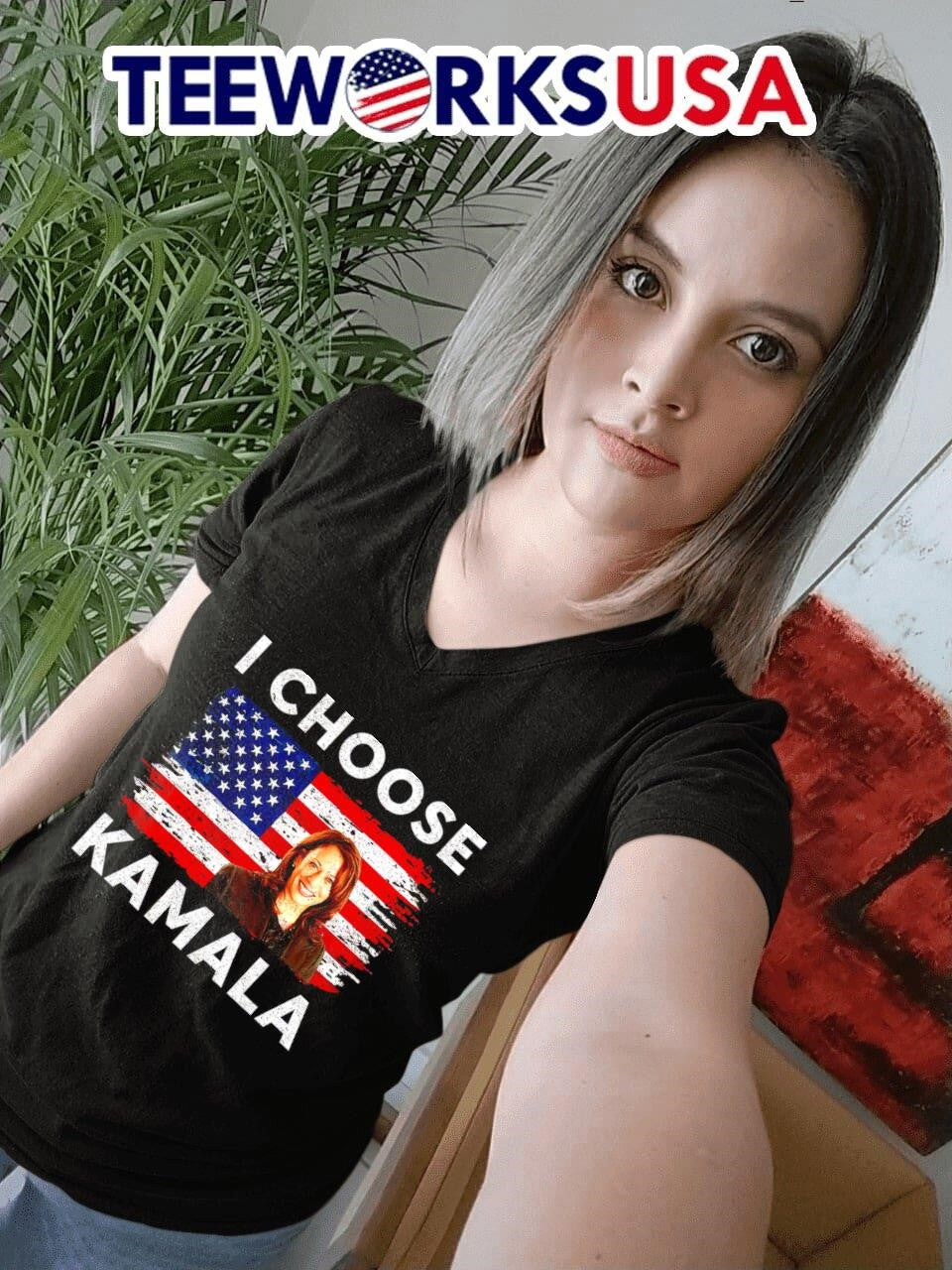 I choose Kamala Harris 2024 American flag retro - Adult & Kids T-Shirts, Sweatshirts & Hoodies apparel design preview 4
