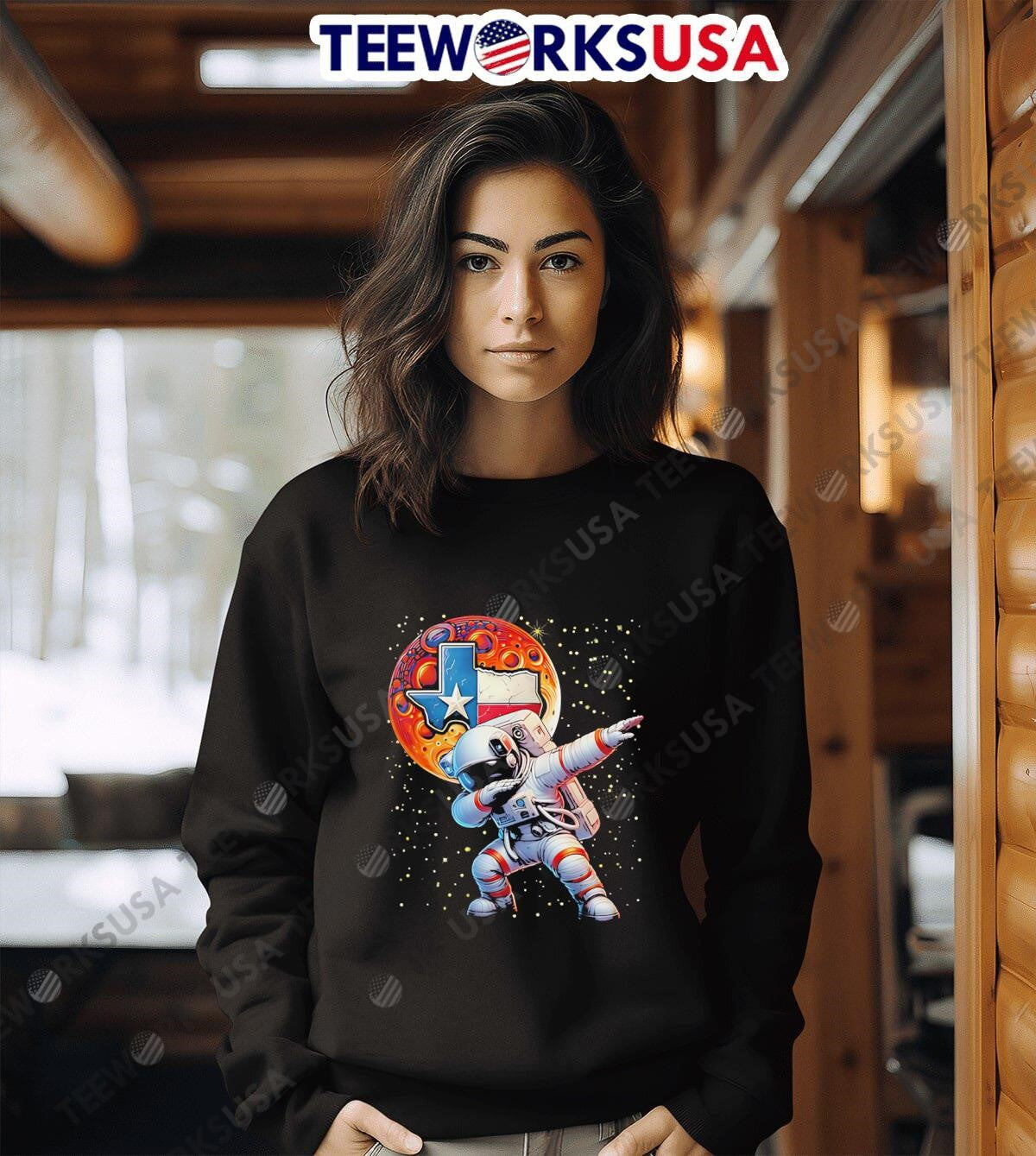 Texas 1965 Houston City Space Dabbing Astronaut - Adult & Kids T-Shirts, Sweatshirts & Hoodies apparel design preview 3