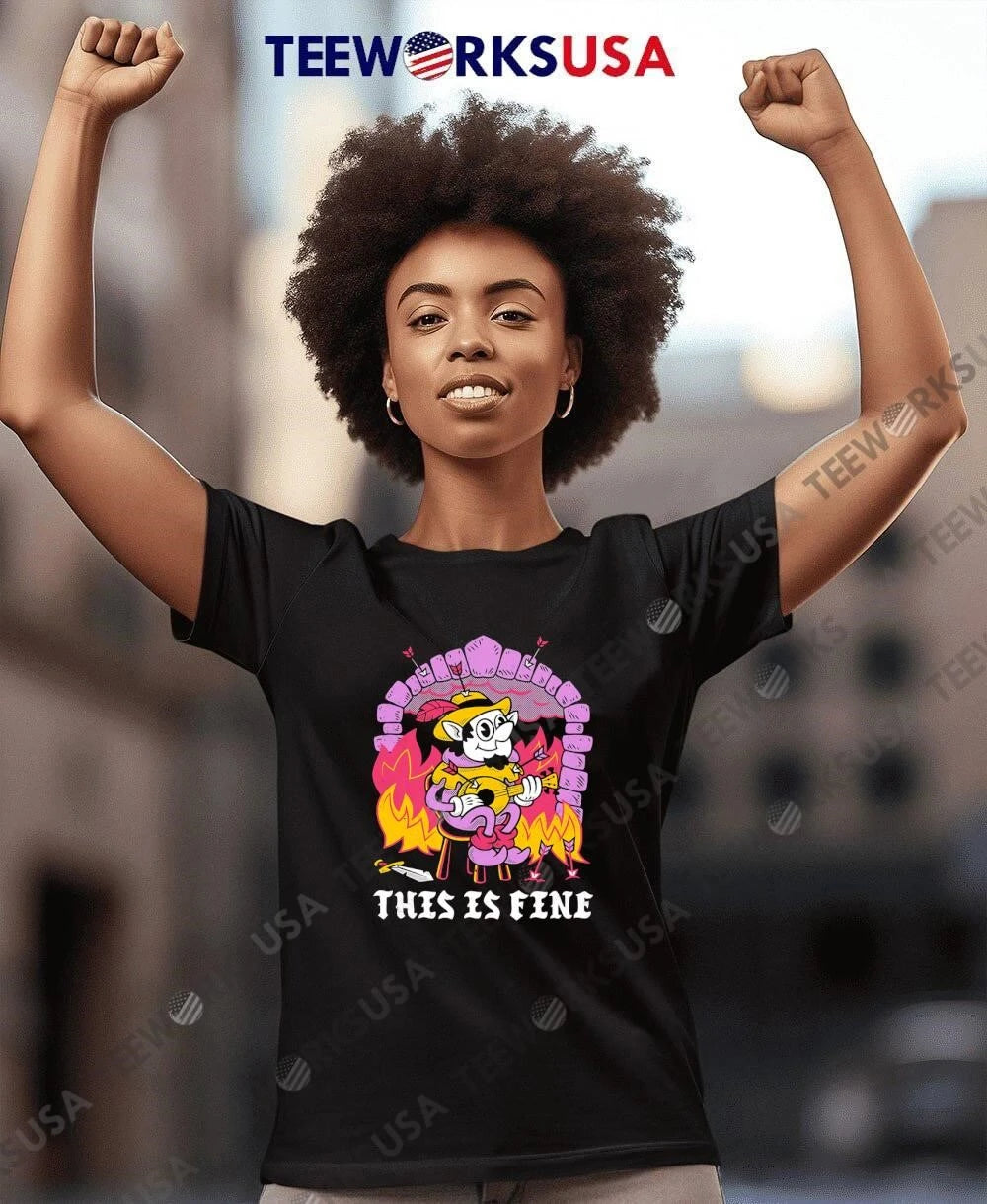 Bard Playing Lute Amidst Fire This Is Fine - Adult & Kids T-Shirts, Sweatshirts & Hoodies apparel design preview 7