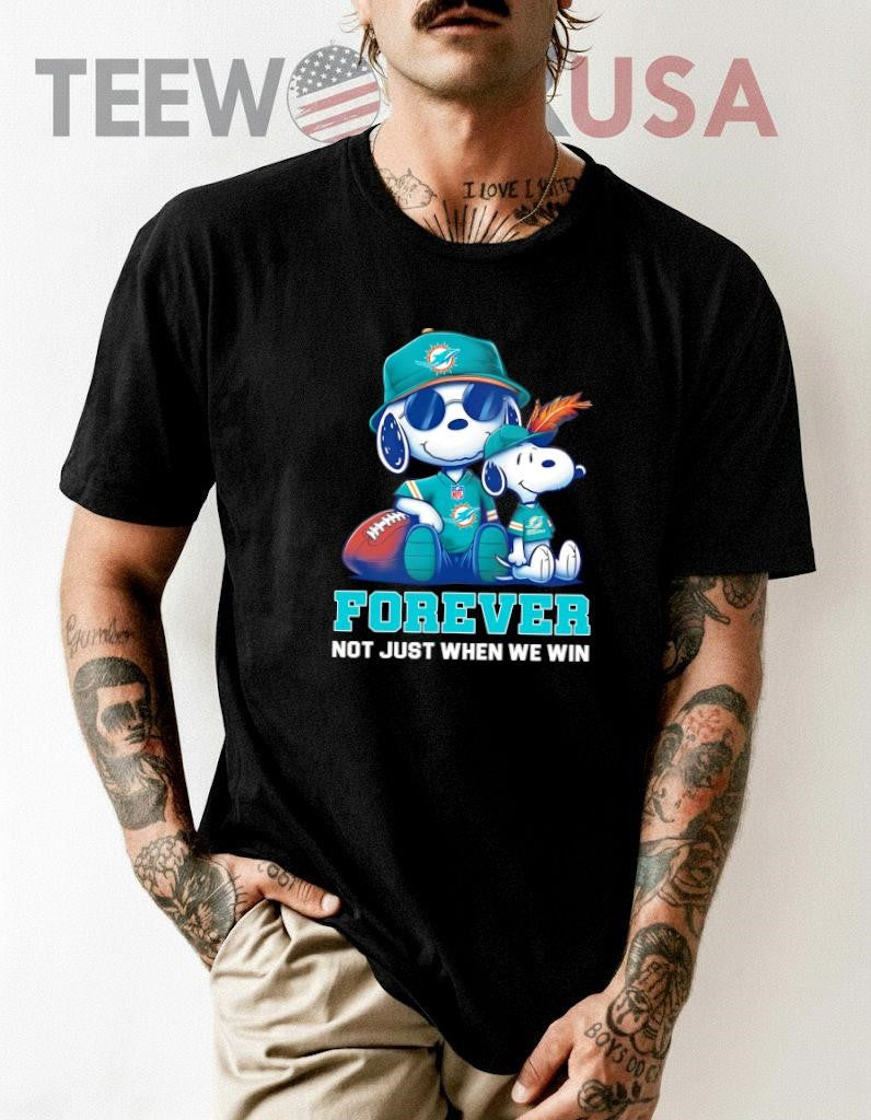 Miami Dolphins Peanuts Snoopy Forever - Adult & Kids T-Shirts, Sweatshirts & Hoodies apparel design preview 1