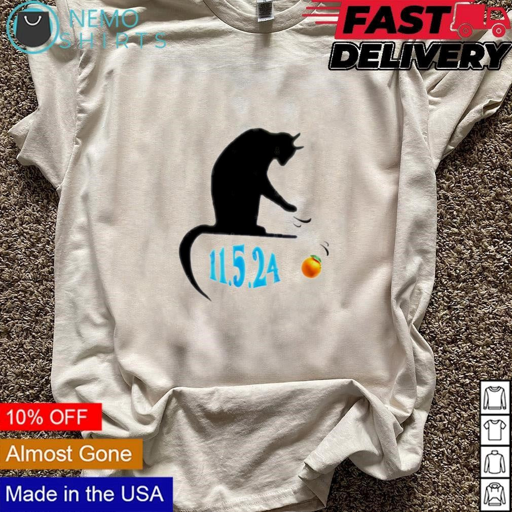 Cat swatting orange off table on 11 5 24 election day - Adult & Kids T-Shirts, Sweatshirts & Hoodies apparel design preview 3
