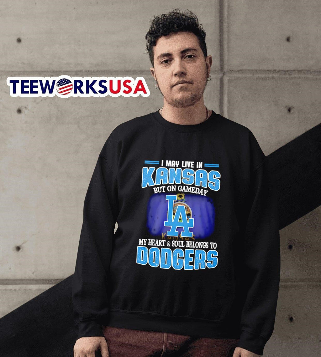 I may live in Kansas but on gameday my heart and soul - Adult & Kids T-Shirts, Sweatshirts & Hoodies apparel design preview 6
