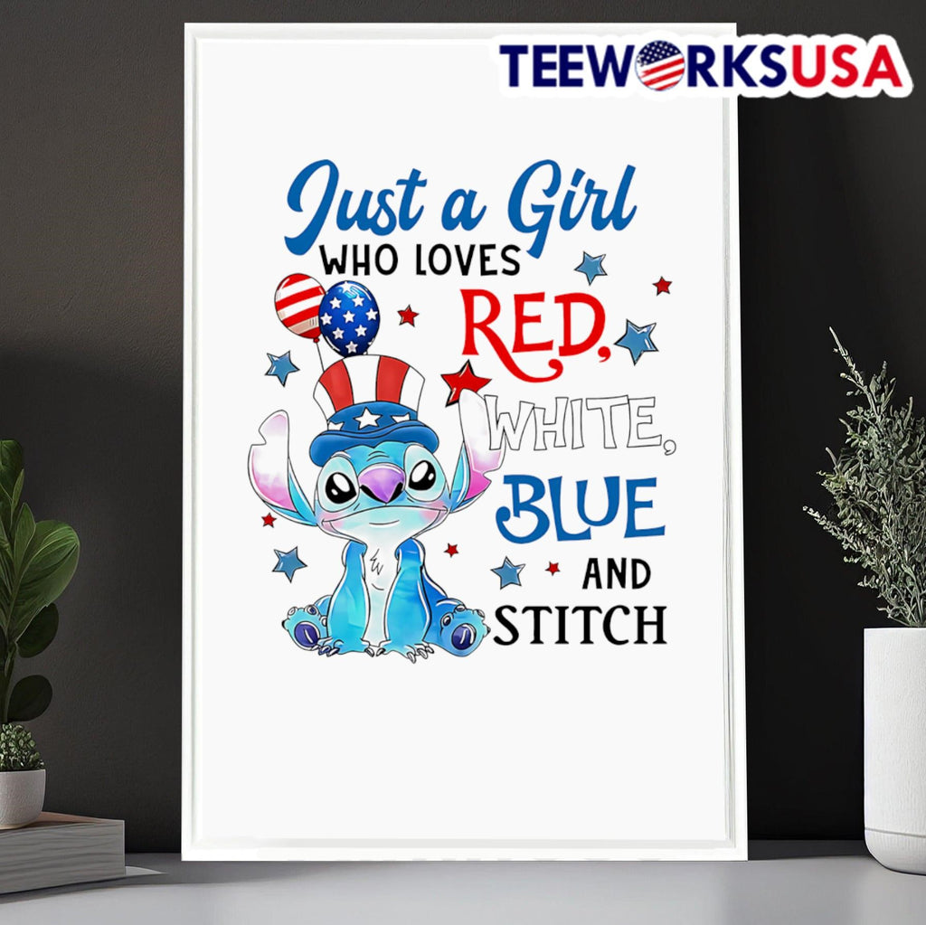 Just a girl who loves red white blue and Stitch - Adult & Kids T-Shirts, Sweatshirts & Hoodies apparel design preview 6
