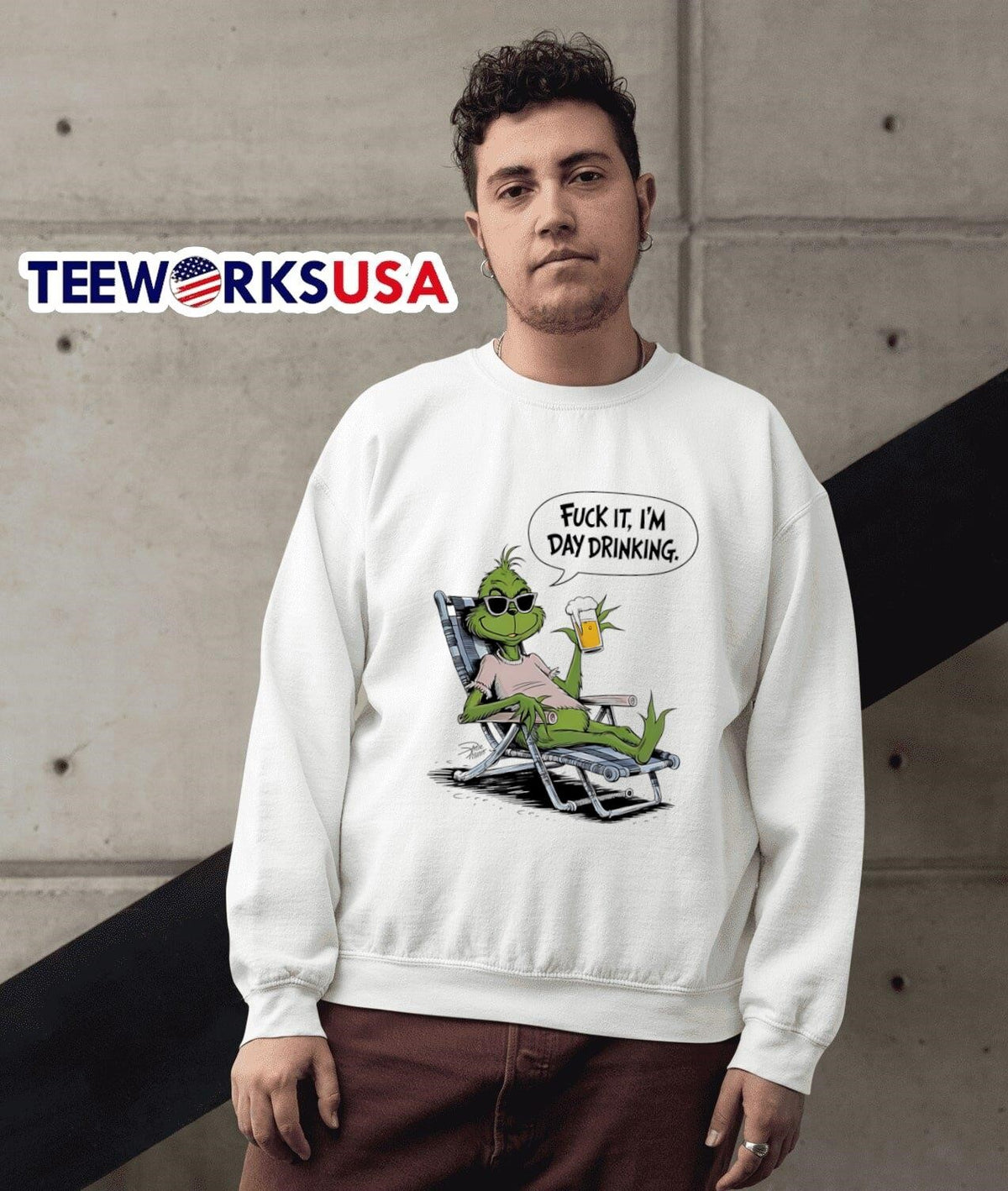 Grinch fck it I'm day drinking Christmas - Adult & Kids T-Shirts, Sweatshirts & Hoodies apparel design preview 5