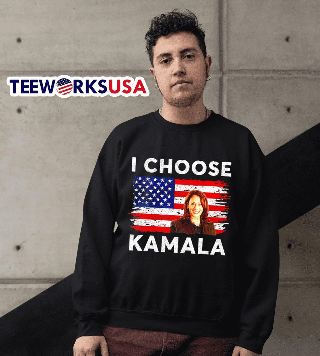 I choose Kamala Harris 2024 American flag retro - Adult & Kids T-Shirts, Sweatshirts & Hoodies apparel design preview 3