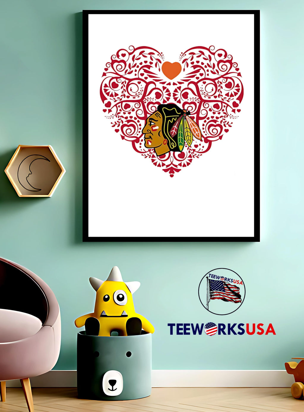 Chicago Blackhawks Floral Pattern Heart logo - Adult & Kids T-Shirts, Sweatshirts & Hoodies apparel design preview 3