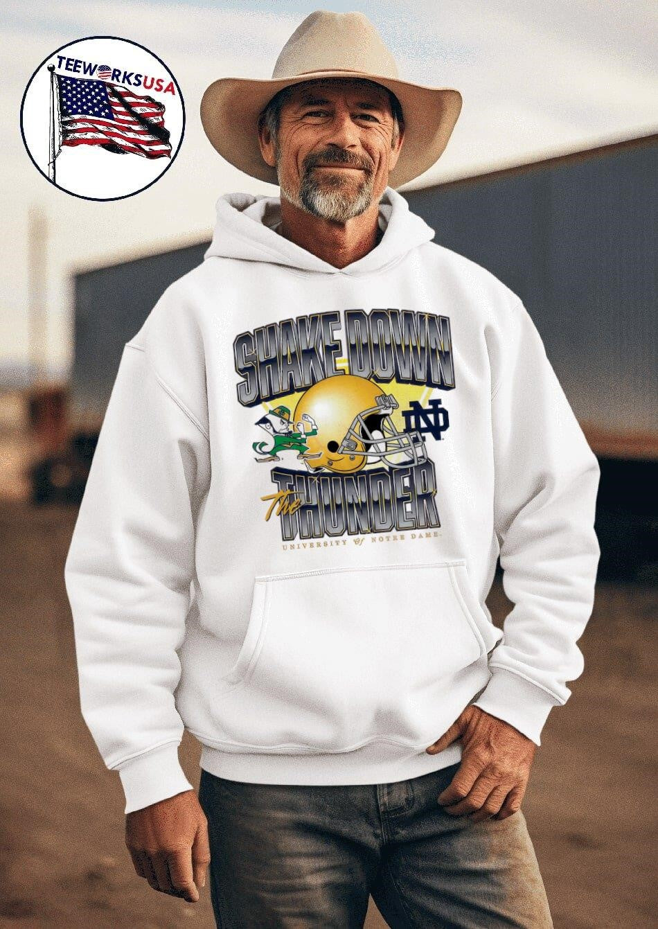 Notre Dame Fighting Irish shake down the thunder - Adult & Kids T-Shirts, Sweatshirts & Hoodies apparel design preview 2