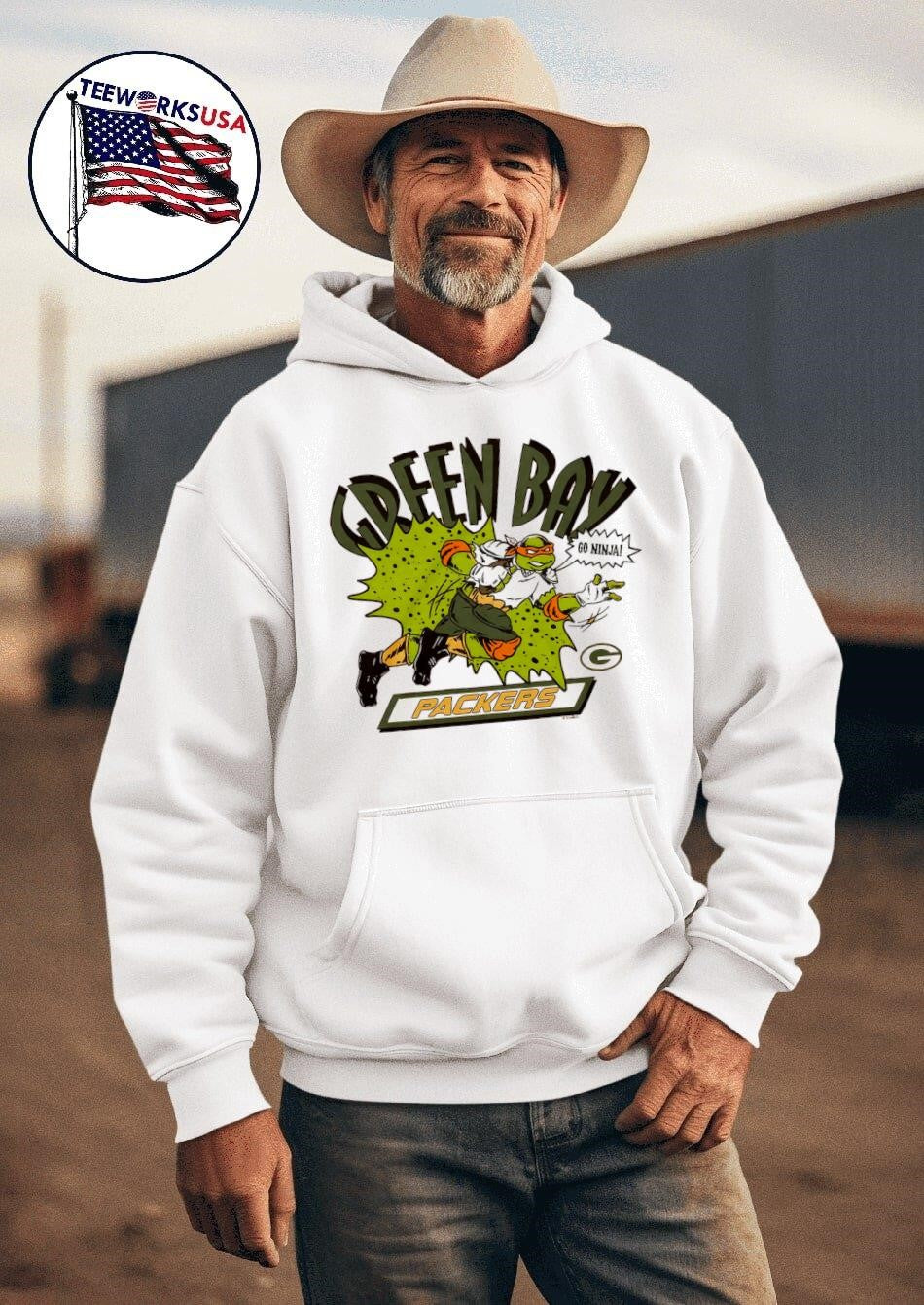TMNT Michelangelo x Green Bay Packers go ninja - Adult & Kids T-Shirts, Sweatshirts & Hoodies apparel design preview 2