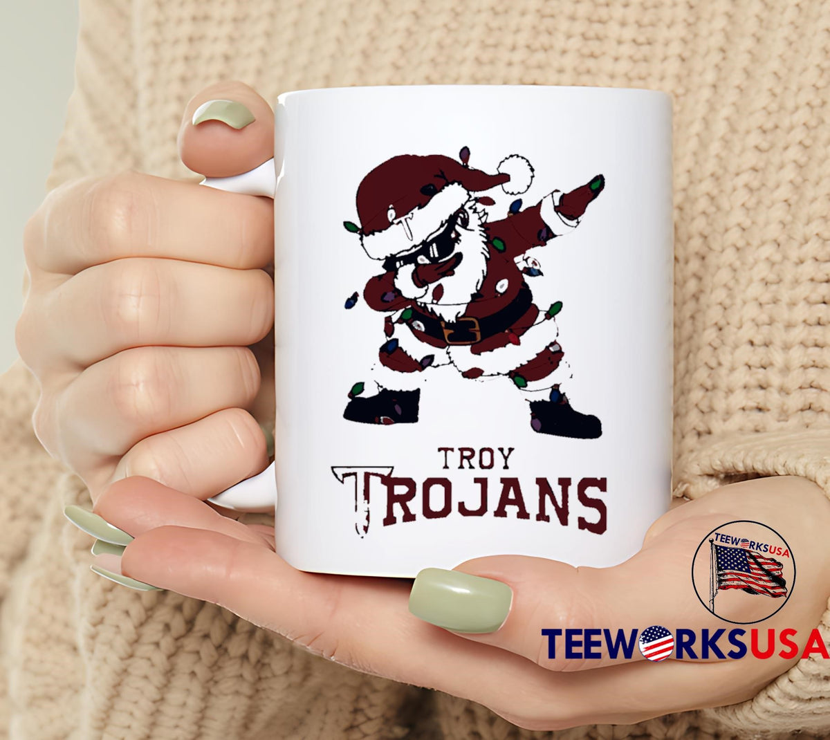Troy Trojans Dabbing Santa Claus Ugly Christmas Light - Adult & Kids T-Shirts, Sweatshirts & Hoodies apparel design preview 6