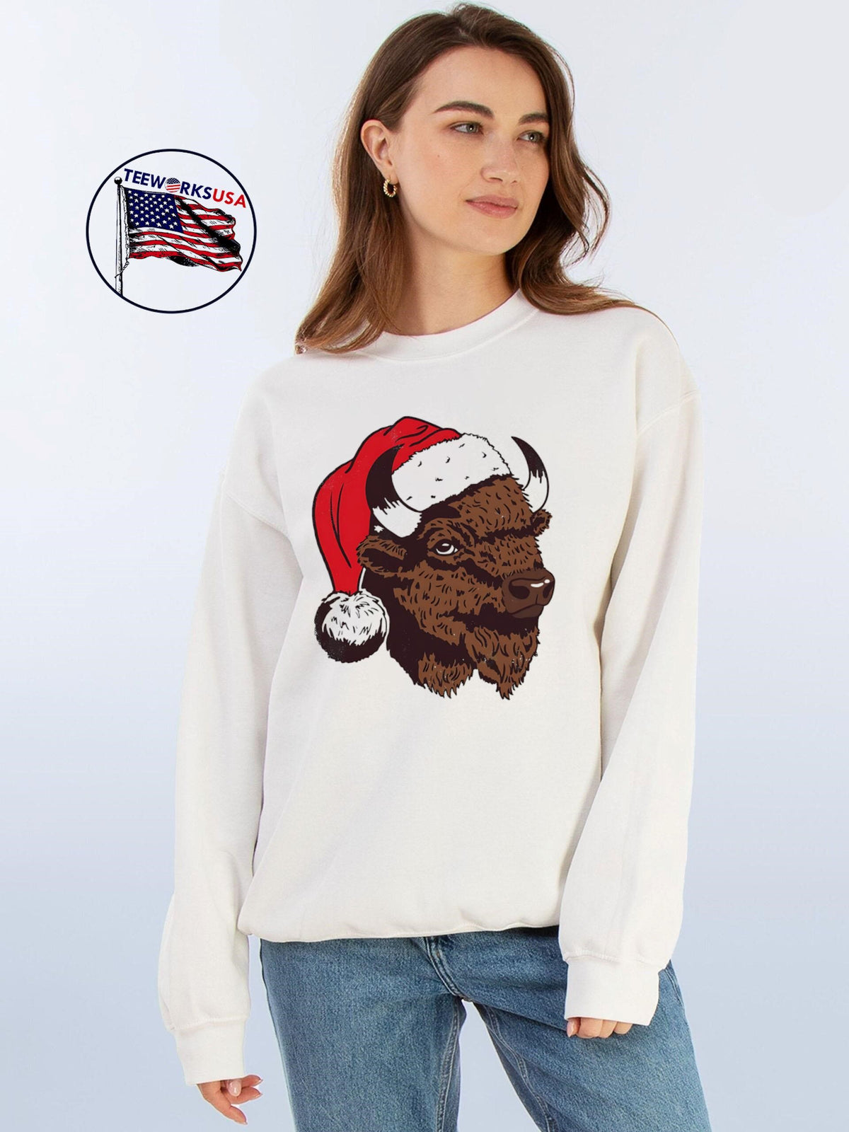 Santa Bison Buffalo - Adult & Kids T-Shirts, Sweatshirts & Hoodies apparel design preview 4