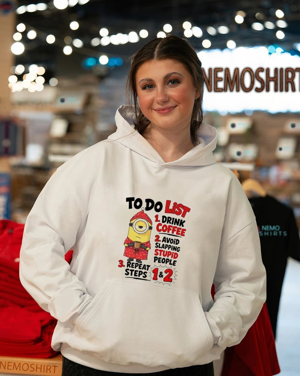 Minion To Do List Drink Coffee Avoid Slapping Stupid - Adult & Kids T-Shirts, Sweatshirts & Hoodies apparel design preview 5