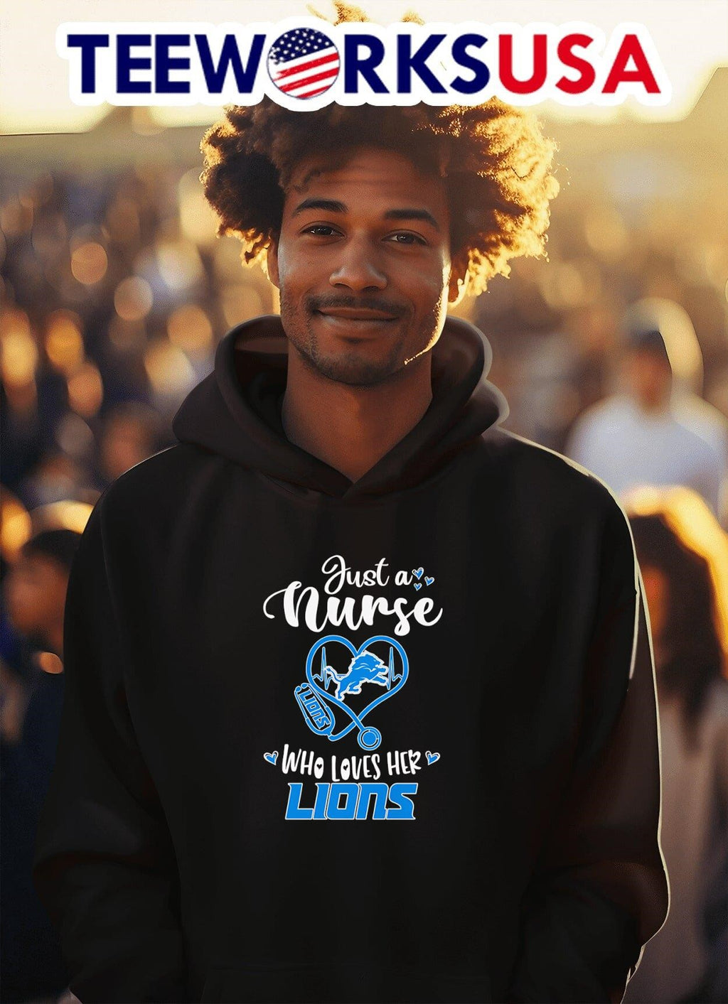 Just a nurse who loves her Detroit Lions - Adult & Kids T-Shirts, Sweatshirts & Hoodies apparel design preview 2