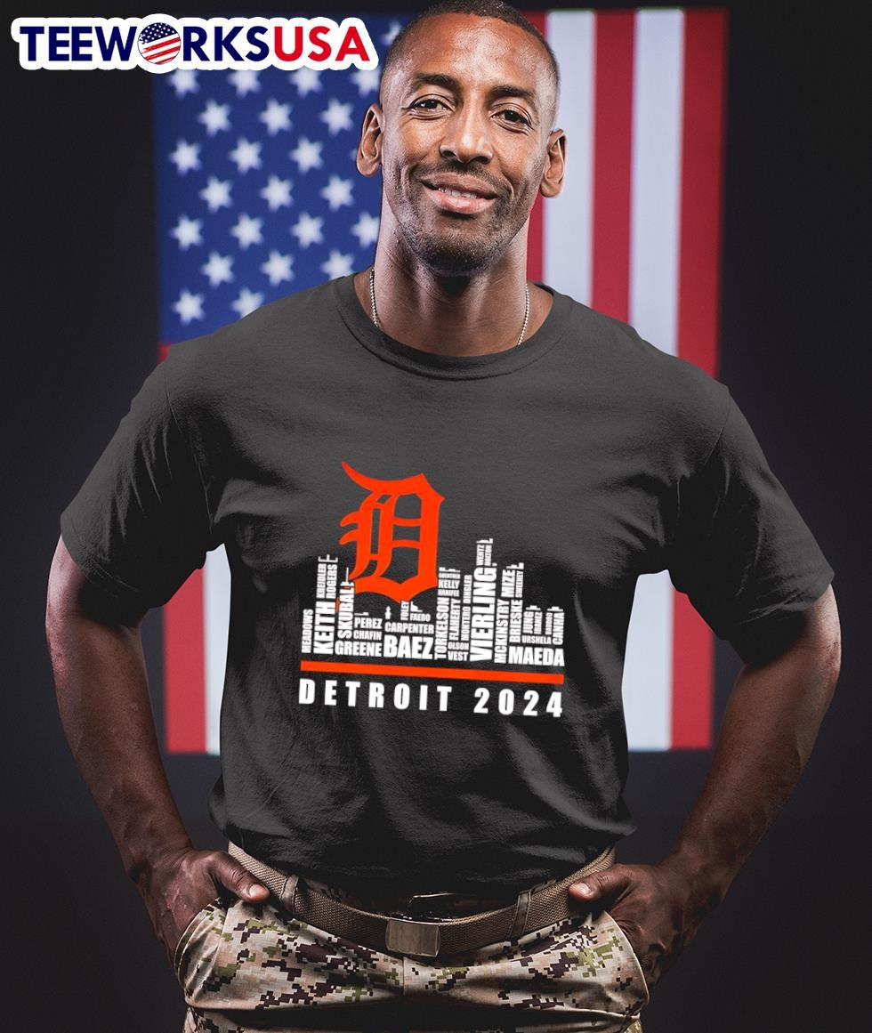 Detroit Tigers 2024 baseball skyline players names - Adult & Kids T-Shirts, Sweatshirts & Hoodies apparel design preview 1