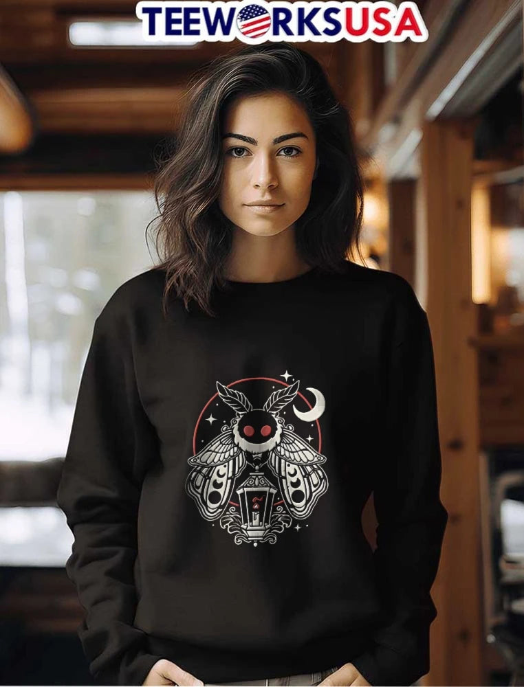 Mothman Red Eyes Lit Candle Lantern Crescent Moon - Adult & Kids T-Shirts, Sweatshirts & Hoodies apparel design preview 7