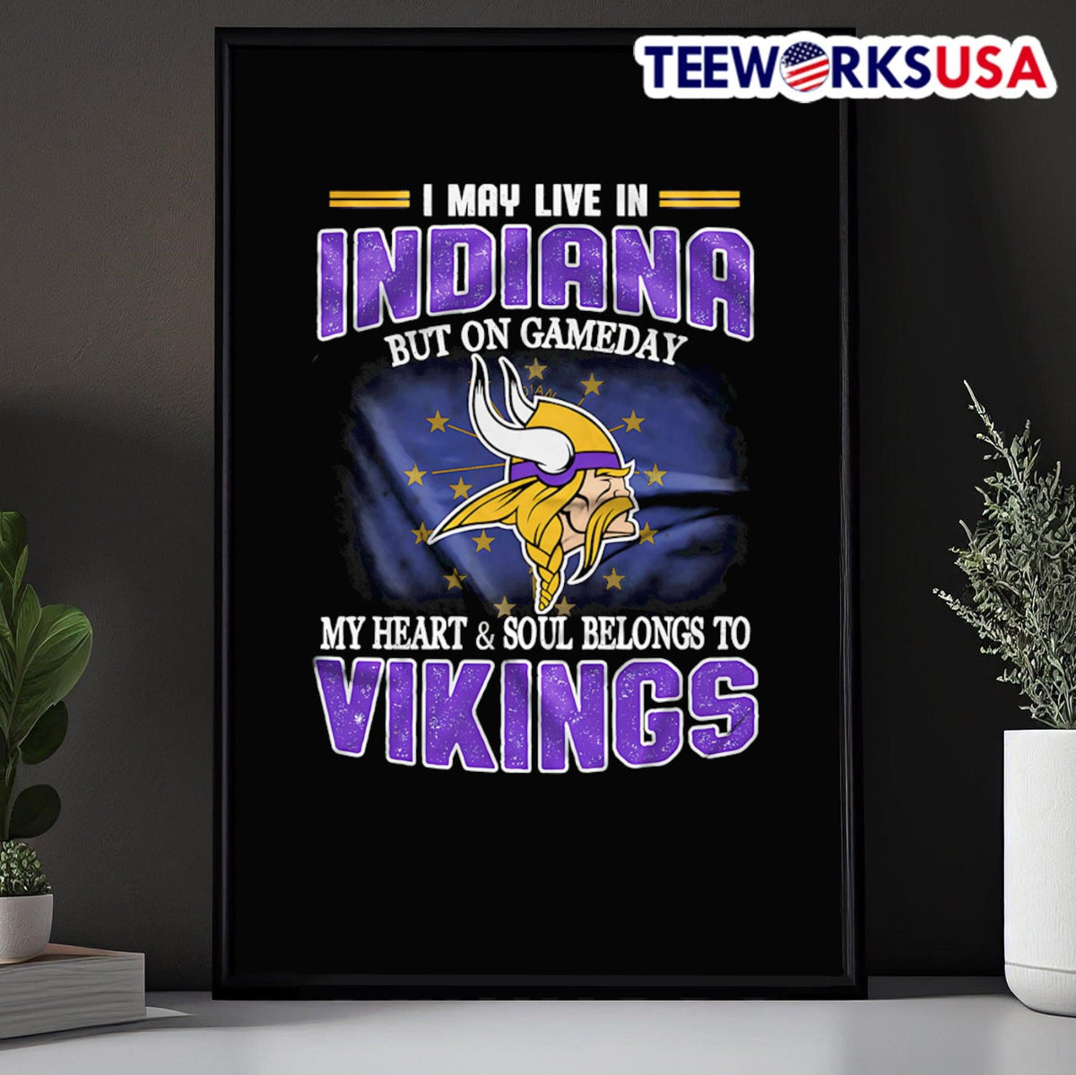 I may live in Indiana but on gameday my heart and - Adult & Kids T-Shirts, Sweatshirts & Hoodies apparel design preview 5