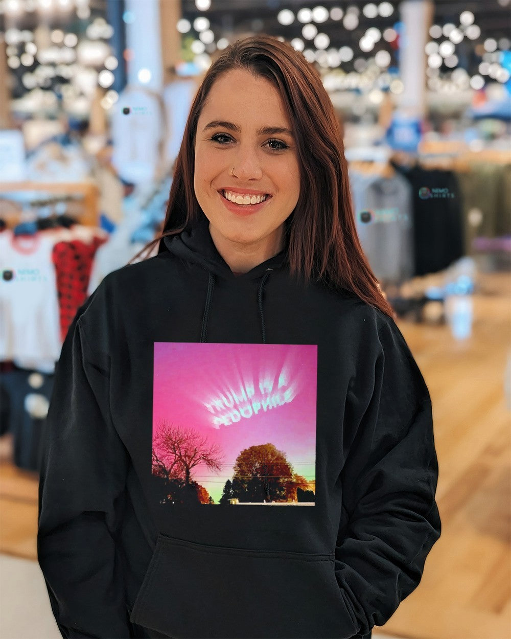 Trump is a Pedophile Northern Lights - Adult & Kids T-Shirts, Sweatshirts & Hoodies apparel design preview 5