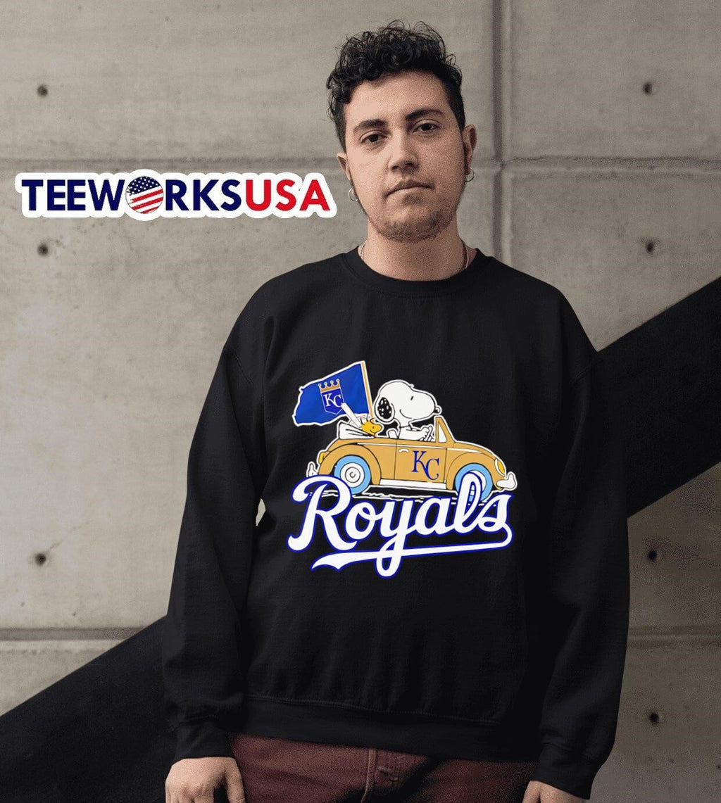Snoopy and Woodstock driving car Kansas City Royals - Adult & Kids T-Shirts, Sweatshirts & Hoodies apparel design preview 3