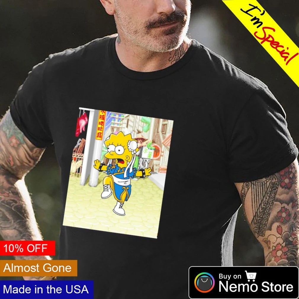 Lisa Simpson Springfield Fighter II Chun-Li Parody - Adult & Kids T-Shirts, Sweatshirts & Hoodies apparel design preview 4