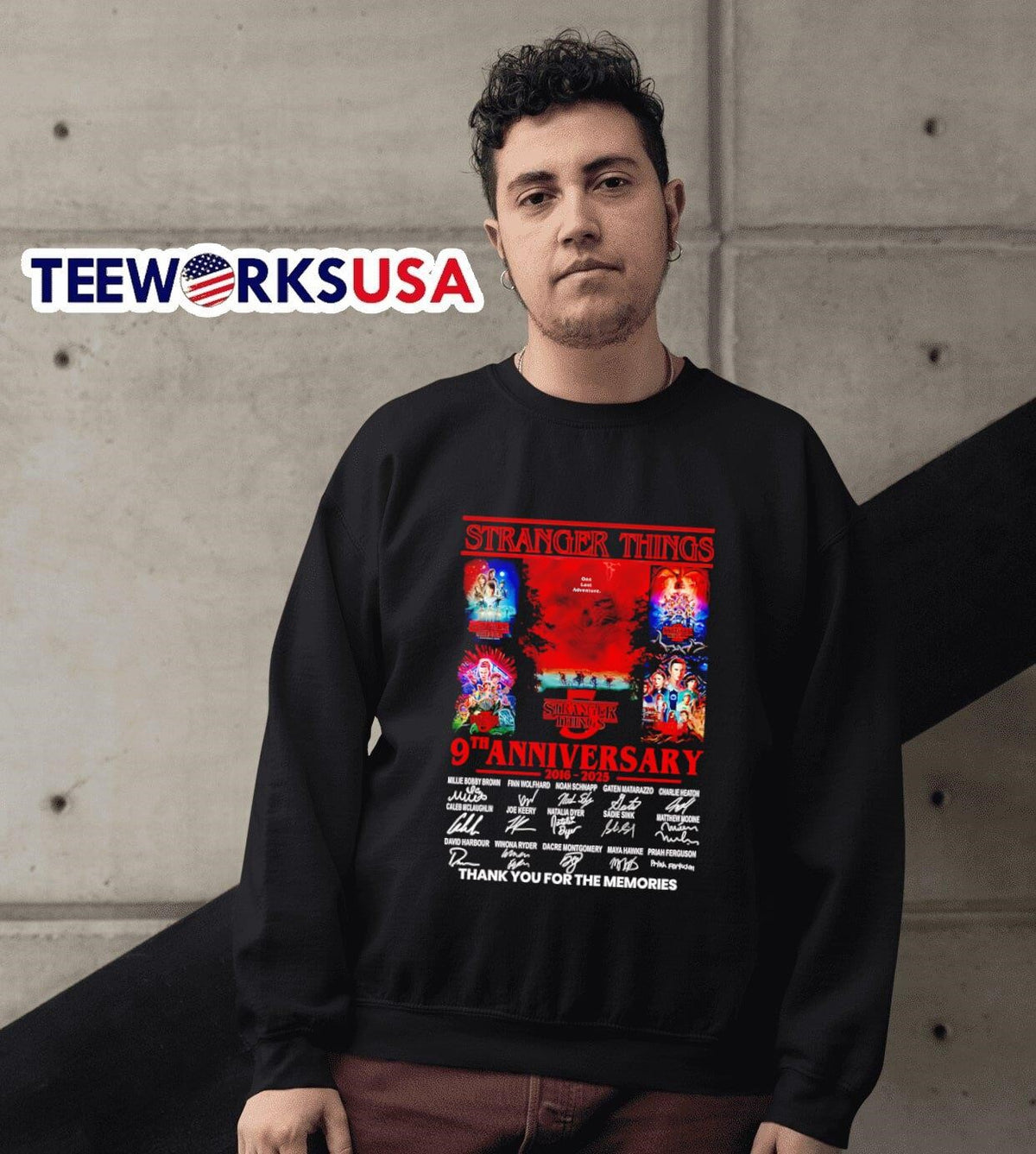 Stranger Things poster 9th anniversary 2016 2025 - Adult & Kids T-Shirts, Sweatshirts & Hoodies apparel design preview 6