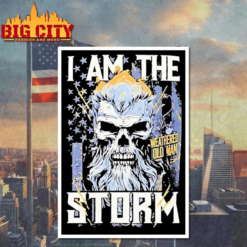 Weathered Old Man I Am The Storm Skull - Adult & Kids T-Shirts, Sweatshirts & Hoodies apparel design preview 4