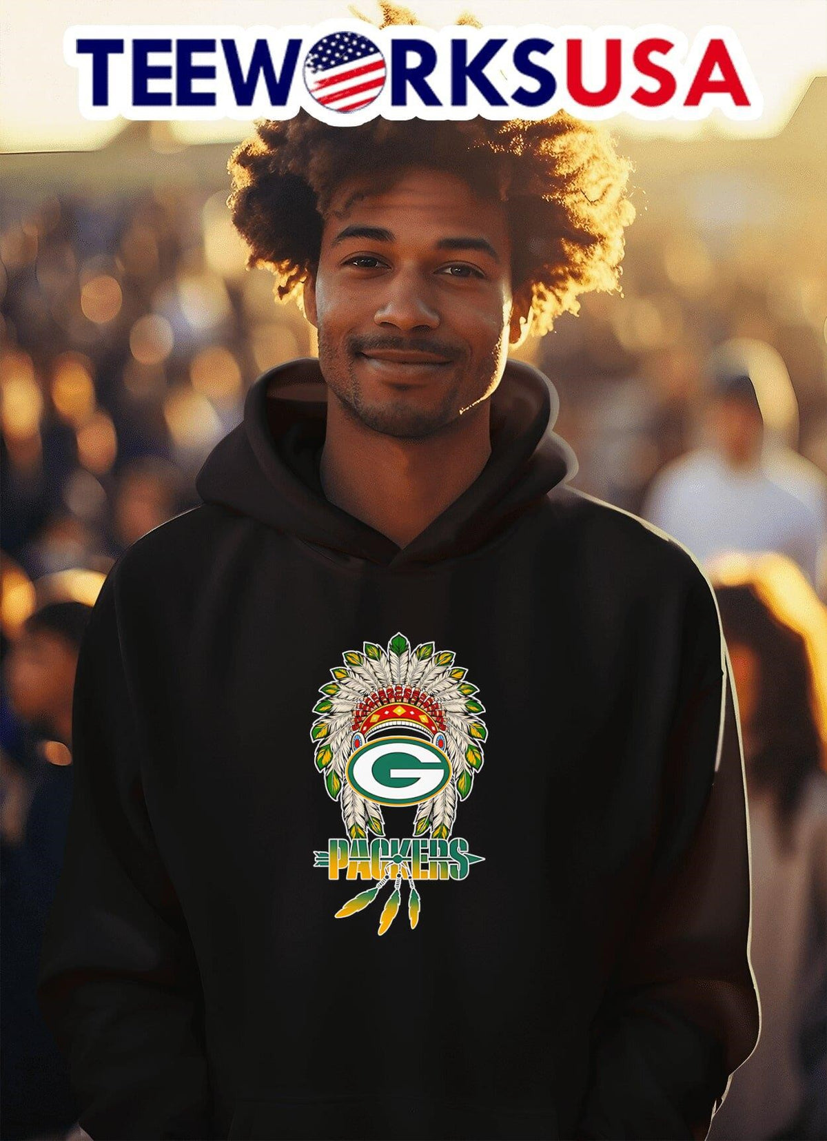 Native Chief headdress Green Bay Packers - Adult & Kids T-Shirts, Sweatshirts & Hoodies apparel design preview 2